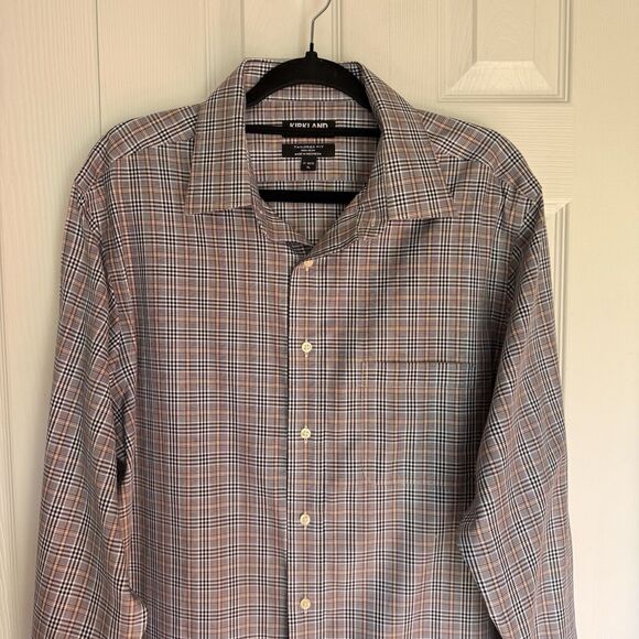 Men's Tailored Fit Plaid Shirt Size 17 XL Grey Multicolor Kirkland Signature - Picture 16 of 16